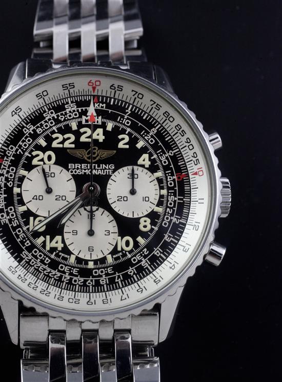 A gentlemans 1990s Breitling Cosmonaute stainless steel automatic wrist watch,
